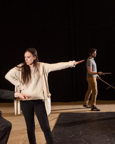 Senior Natalia Spengler and Professor Jack Parkhurst work through the vision of Hamlet.